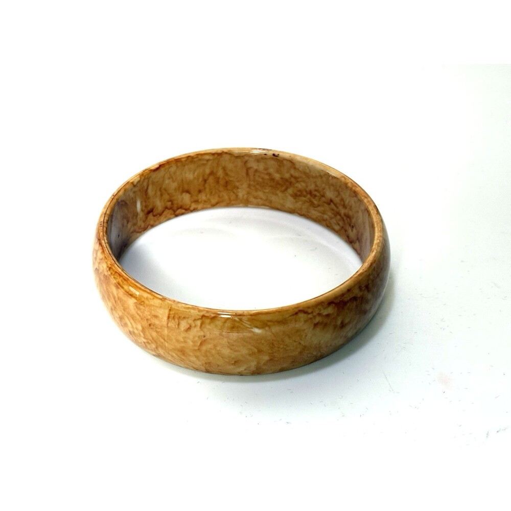 Vtg 70s 80s Chunky Marbled Bangle Bracelet Butterscotch Caramel Tortoise Acrylic